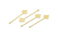 Brass Heart Charm, 24 Raw Brass Spade Charms With 1 Loop (40x9x0.80mm) M02043