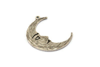 Silver Moon Charm, 4 Antique Silver Plated Brass Crescent Moon Charms With 1 Loop (32x1.2mm) N1512