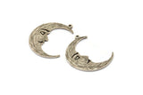 Antique Silver Moon Charm, 4 Antique Silver Brass Crescent Moon Charms With 1 Loop (32x1.2mm) N1512