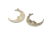 Antique Silver Moon Charm, 4 Antique Silver Brass Crescent Moon Charms With 1 Loop (32x1.2mm) N1512