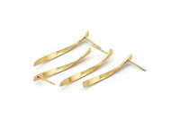 Gold Twisted Earring, 4 Gold Plated Brass Twisted Stick Stud Earrings (39x3x0.80mm) N0693