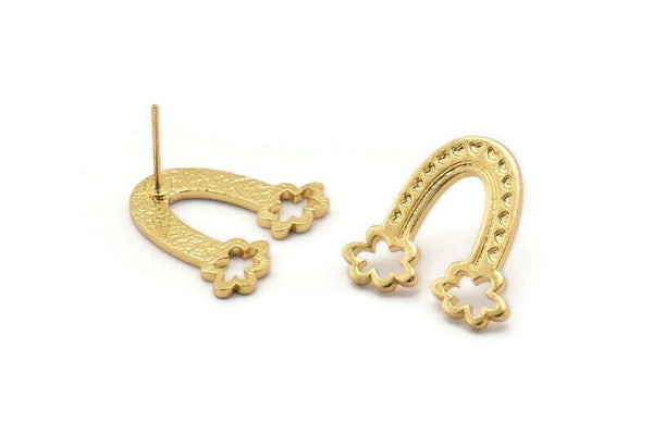 Earring Studs, 2 Gold Plated Brass - Gold Earrings - Gold Stud Earrings - Gold Rainbow Earrings (20x21x1.5mm) N1539