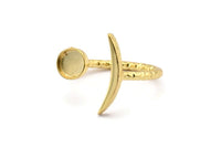 Gold Ring Settings, 2 Gold Plated Brass Moon And Planet Ring With 1 Stone Setting - Pad Size 6mm V136 Q0949