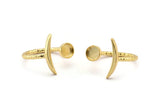 Gold Ring Settings, 2 Gold Plated Brass Moon And Planet Ring With 1 Stone Setting - Pad Size 6mm V136 Q0949