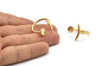 Gold Ring Settings, 2 Gold Plated Brass Moon And Planet Ring With 1 Stone Setting - Pad Size 6mm V136 Q0949