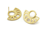 Moon Phases Earring, 2 Gold Plated Brass Semi Circle Stud Earrings (29x22x1mm) N1002 Q0964