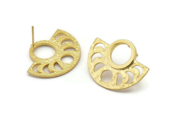 Moon Phases Earring, 2 Gold Plated Brass Semi Circle Stud Earrings (29x22x1mm) N1002 Q0964
