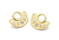 Moon Phases Earring, 2 Gold Plated Brass Semi Circle Stud Earrings (29x22x1mm) N1002 Q0964