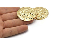 Gold Round Charms, Hammered Gold Plated Brass Round Charms With 1 Hole, Pendants, Earrings, Findings (40x0.60mm) D1027 Q0946