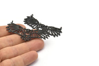 Black Owl Charm, Oxidized Black Brass Owl Pendant With 2 Loops (58x21x1mm) N1457 H1377