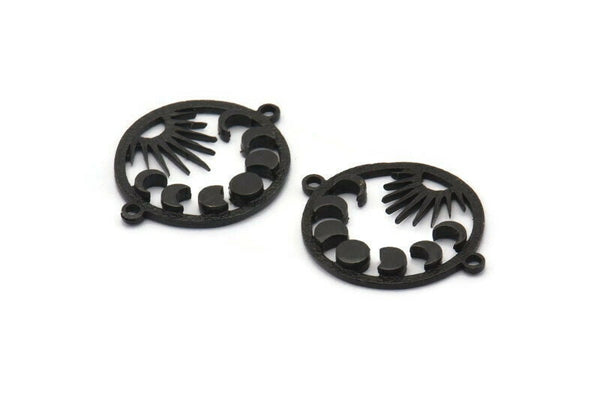 Moon Phases Charm, 2 Oxidized Black Brass Crescent Charms With 2 Loops, Connectors, Bracelet Parts (22mm) N1356 S1163