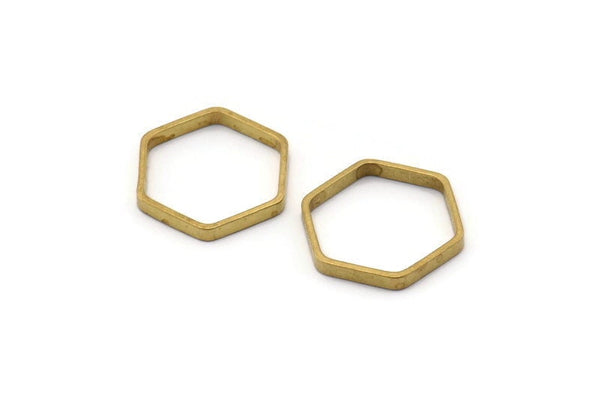 Brass Hexagon Charm, 50 Raw Brass Hexagon Ring Charms (16x0.8x2mm) BS 1182