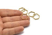 Brass Hexagon Charm, 50 Raw Brass Hexagon Ring Charms (16x0.8x2mm) BS 1182