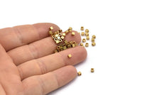 Geometric Spacer Bead, 100 Raw Brass Square Cube Spacer Beads (2.5mm) Bs 1145