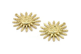 Brass Sun Charm, 2 Raw Brass Sun Pendants With 1 Loop (30x28x1.2mm) N1578