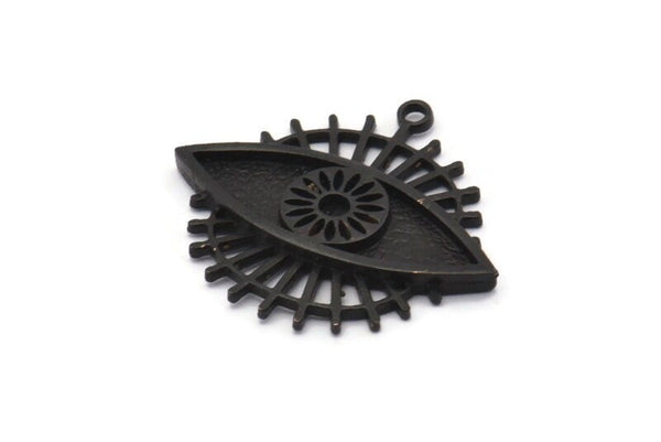 Black Eye Charm, 2 Oxidized Black Brass Eye Charms With 1 Loop, Pendants - Pad Size 2mm (27x25x2mm) N1454 S1188