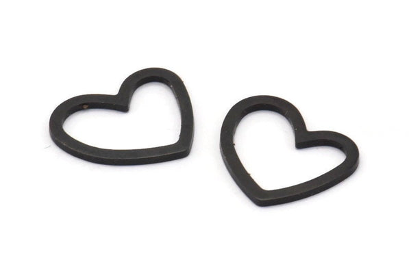 Black Heart Charm, 24 Oxidized Black Brass Heart Connectors, Findings (16x14x1mm) M686 S1213