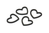 Black Heart Charm, 24 Oxidized Black Brass Heart Connectors, Findings (16x14x1mm) M686 S1213
