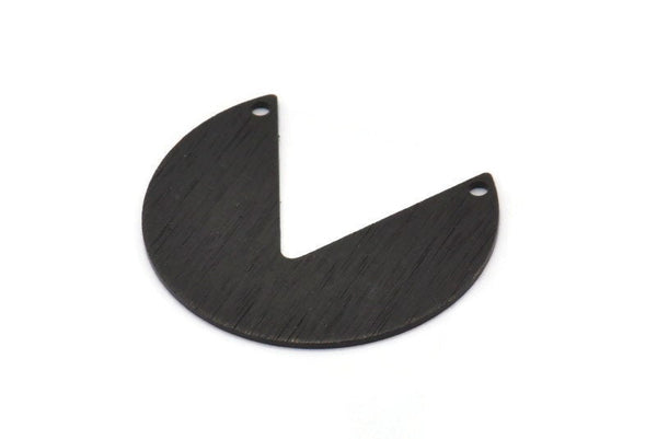 Black Circle Charm, 4 Textured Oxidized Black Brass Pizza Slice Pendants With 2 Holes, Blanks, Connectors (30x26x0.80mm) M185