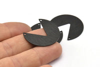 Black Circle Charm, 4 Textured Oxidized Black Brass Pizza Slice Pendants With 2 Holes, Blanks, Connectors (30x26x0.80mm) M185