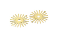 Brass Sun Charm, 10 Raw Brass Sun Charms With 2 Loops, Connectors (33x30x0.80mm) M02231