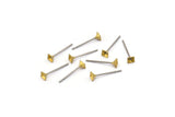Stainless Steel Post, 50 Stainless Steel Earring Posts With Raw Brass 3x3mm Pyramid Pad, Ear Studs Bs 1247
