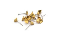 Stainless Steel Pyramid Post, 50 Stainless Steel Earring Posts With Raw Brass 6x6mm Pyramid Pad, Ear Studs Bs 1250