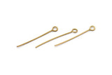 Brass Beading Pin, 100 Raw Brass Eye Pins, Findings (35x0.7mm) Bs 1154