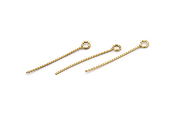 Brass Beading Pin, 100 Raw Brass Eye Pins, Findings (35x0.7mm) Bs 1154