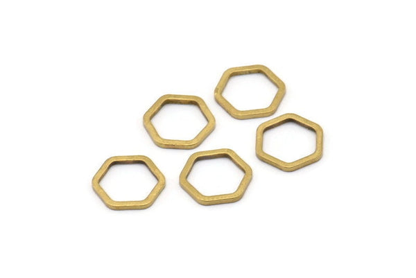 Raw Brass Hexagon, 50 Raw Brass Hexagon Ring Charms (10x1mm) Bs 1220