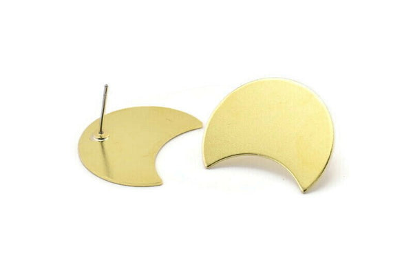 Brass Moon Earring, 6 Raw Brass Moon Stud Earrings (25x15x0.70mm) M727 A2338