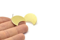 Brass Moon Earring, 6 Raw Brass Moon Stud Earrings (25x15x0.70mm) M727 A2338