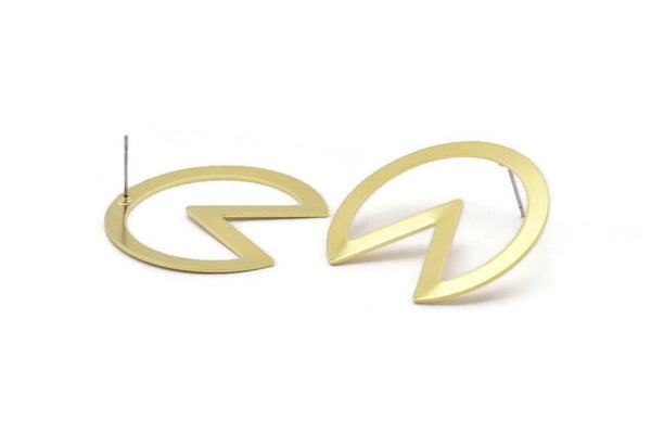 Brass Geometric Earring, 6 Raw Brass Pizza Slice Stud Earrings (37x34x0.80mm) M387 A2345