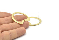 Brass Moon Earring, 6 Raw Brass Moon Stud Earrings (35x28x0.80mm) M952 A2337