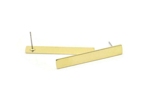 Brass Rectangle Earring, 8 Raw Brass Rectangle Stud Earrings (41x6x0.80mm) M643 A2334