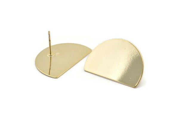 Gold Semi Circle Earring, 2 Gold Plated Brass Half Moon Stud Earrings (26.5x17.5x0.50mm) D986 A1307 Q1065