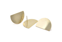Gold Semi Circle Earring, 2 Gold Plated Brass Half Moon Stud Earrings (26.5x17.5x0.50mm) D986 A1307 Q1065
