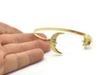 Brass Moon Cuff,  Raw Brass Moon And Star Cuff Stone Setting With 1 Pad -  Pad Size 6mm N1586
