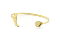 Brass Moon Cuff, Raw Brass Moon Cuff Stone Setting With 1 Pad -  Pad Size 10mm N1585