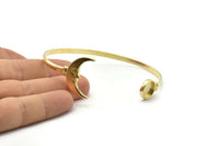 Brass Moon Cuff, Raw Brass Moon Cuff Stone Setting With 1 Pad -  Pad Size 10mm N1585