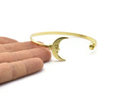 Brass Moon Cuff, Raw Brass Moon Cuff Stone Setting With 1 Pad -  Pad Size 6mm N1583