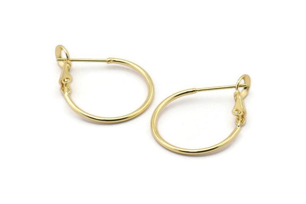 Gold Earring Clasp, 4 Gold Plated Brass Round Earring Findings (20x1.2mm) D1598