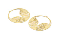 Gold Earring Charm, 2 Textured Gold Plated Brass Round Earring Charms With 1 Loop, Pendants, Findings (45mm) E442