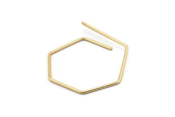 Gold Hexagon Earring, 4 Gold Plated Brass Wire Hexagon Earring Charms With 1 Hole, Pendants, Findings (30x30x1mm) E549