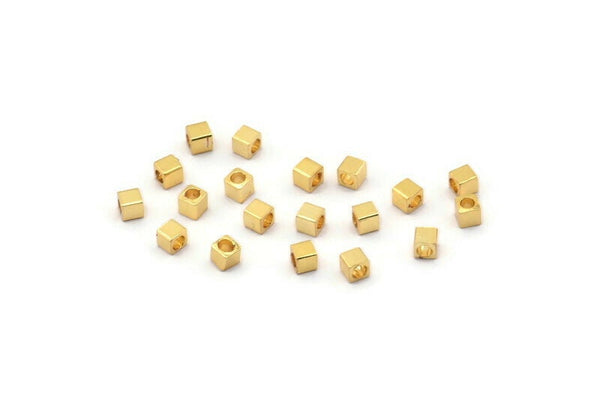 Geometric Spacer Bead, 50 Gold Plated Brass Square Cube Spacer Beads (2.5mm) Bs 1145