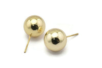 Gold Ball Earring, 2 Gold Plated Brass Ball Stud Earrings (14mm) BS 1075 N0561
