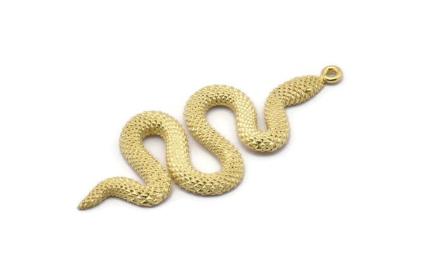 Brass Snake Pendant, 2 Raw Brass Snake Pendants With 1 Loop, Charms, Findings (47x20x2.3mm) N1596