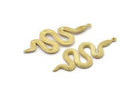 Brass Snake Pendant, 2 Raw Brass Snake Pendants With 1 Loop, Charms, Findings (47x20x2.3mm) N1596