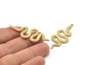 Brass Snake Pendant, 2 Raw Brass Snake Pendants With 1 Loop, Charms, Findings (47x20x2.3mm) N1596