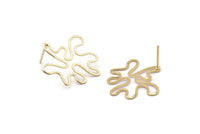 Gold Leaf Earring, 4 Gold Plated Brass Leaf Stud Earrings (26x21x0.60mm) D0776 A1215 Q1019
